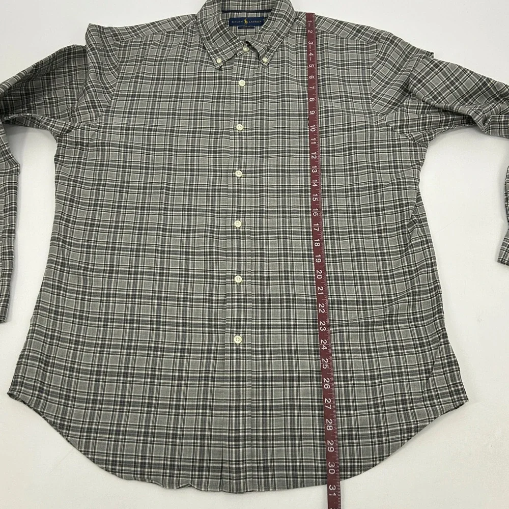 Ralph Lauren Button Down Shirt Men Large Gray Plaid Slim Fit Long Sleeve Cotton